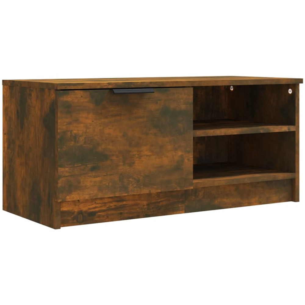 vidaXL Single Door 2 Open Shelf Smoked Oak TV Cabinet Image 2