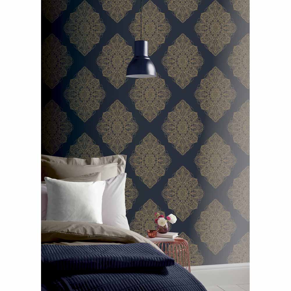 Arthouse Henna Navy and Gold Wallpaper Image 2