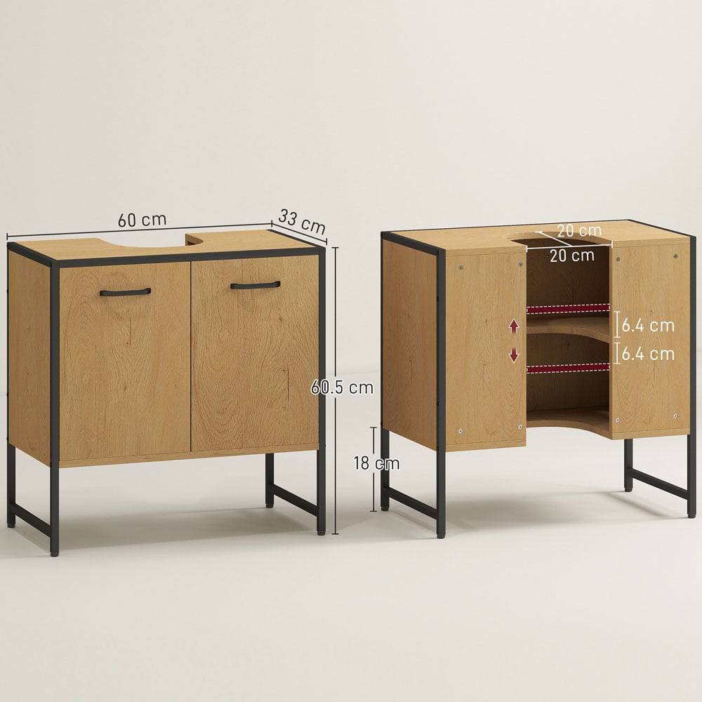 HOMCOM 2 Door Natural Under Sink Bathroom Cabinet Image 9