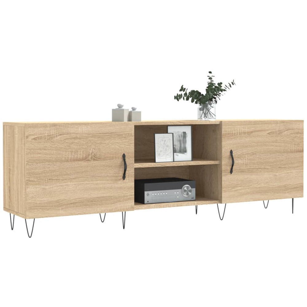 vidaXL 2 Door 2 Open Shelf Sonoma Oak TV Cabinet with Black Metal Legs Image 3