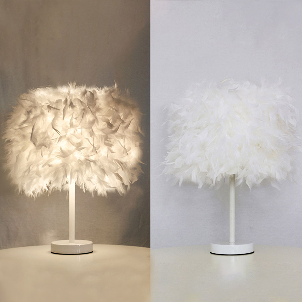 Living and Home LED Table Lamp with Feather Lampshade Image 5