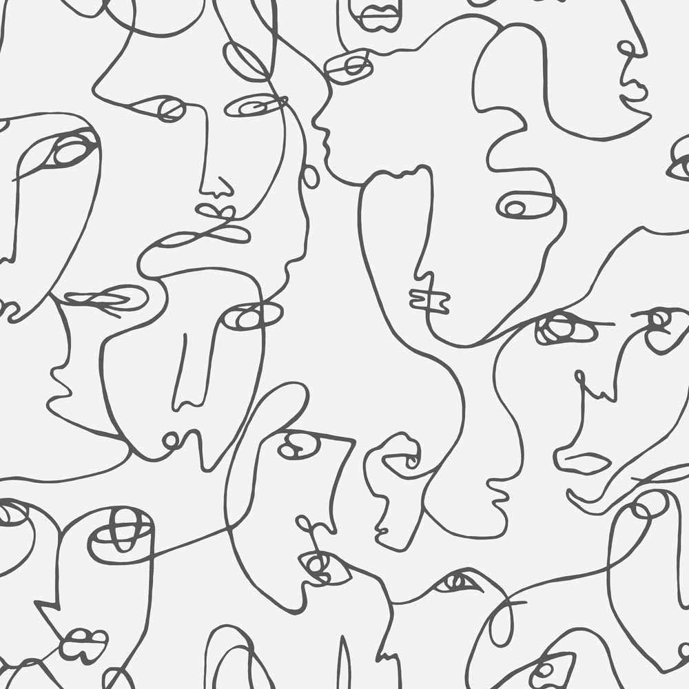 Holden Decor Abstract Faces Black and White Wallpaper Image 1