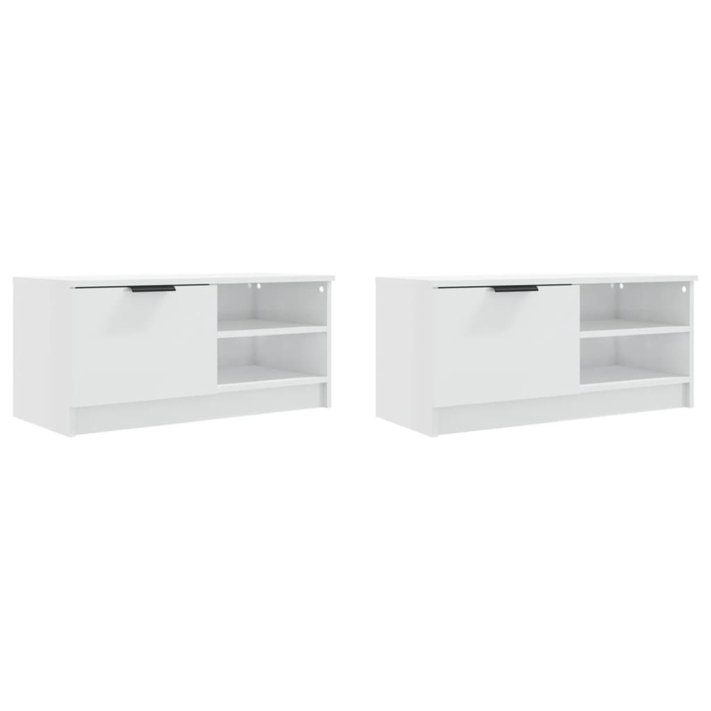vidaXL Single Door 2 Shelf High Gloss White TV Cabinet Set of 2 Image 4