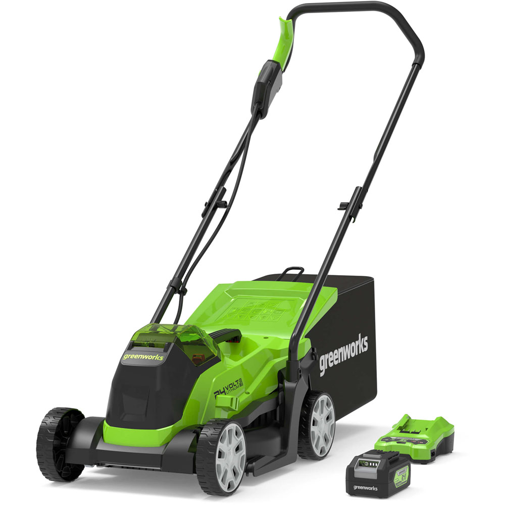 Greenworks 24V Cordless 33cm Lawnmower Kit with 4Ah Battery and Charger Image 1