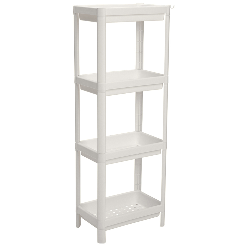H&O Direct 4 Shelf White Plastic Storage Rack with Drainage Holes Image 1