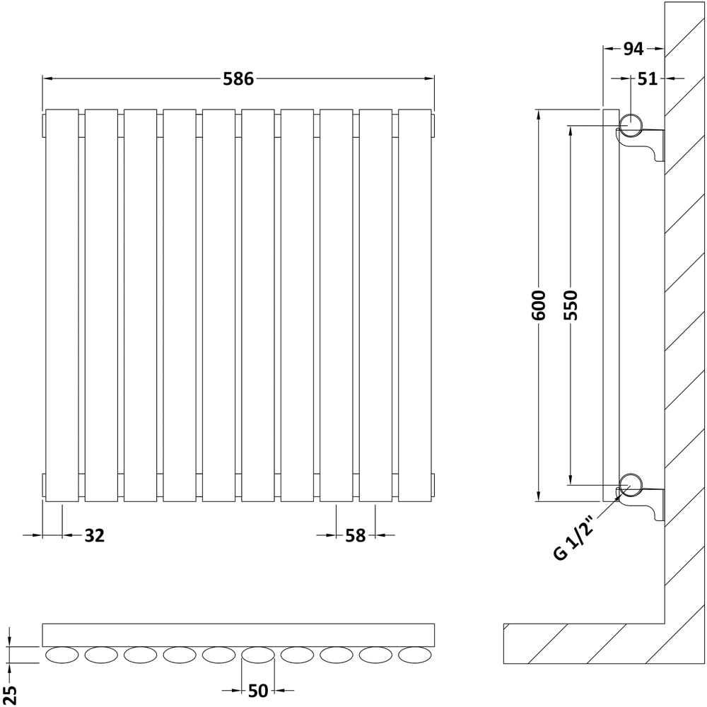 nuie Revive High Gloss White Horizontal Single Panel Radiator 600 x 992mm Image 2