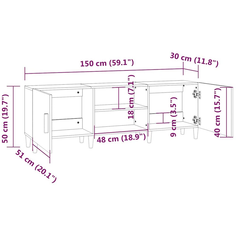 vidaXL 2 Door 2 Open Shelf Smoked Oak TV Cabinet with Wooden Legs Image 9
