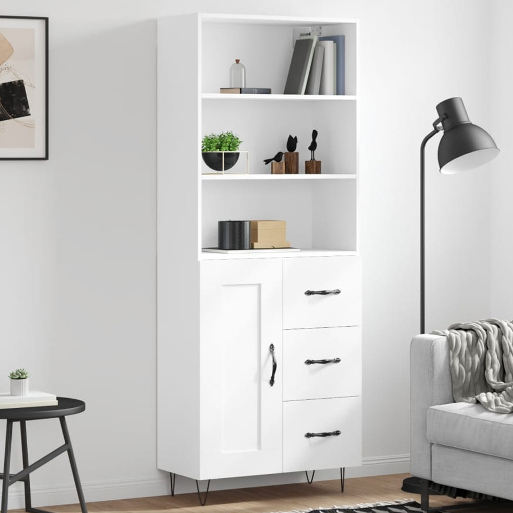 vidaXL Single Door 3 Drawer 3 Shelf White Highboard Image 1