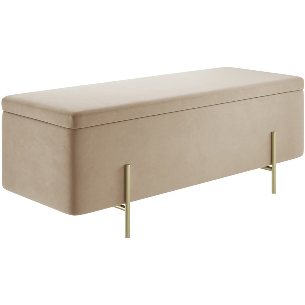 Lola Beige and Brushed Gold Velvet Storage Ottoman Image 2