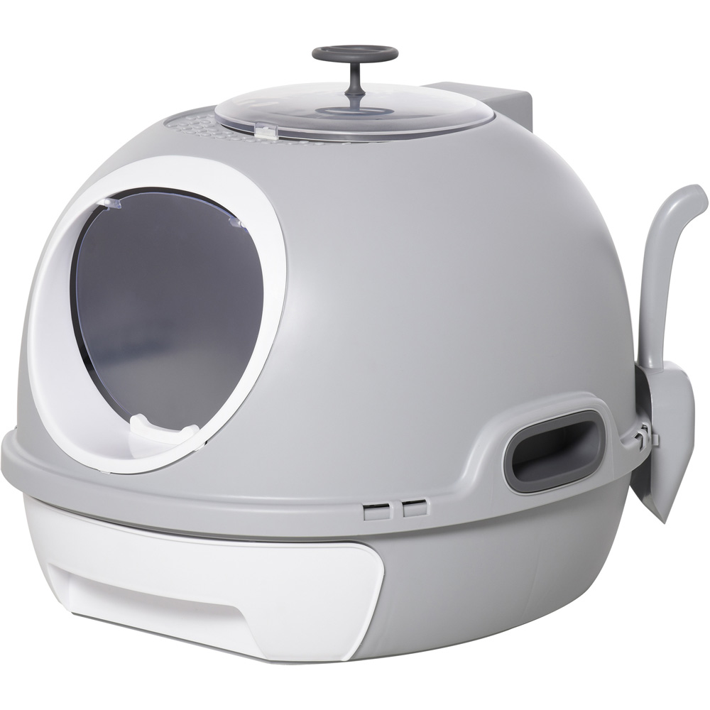 PawHut Grey Space-Capsule Style Cat Litter Box 47 x 55 x 44cm Image 1