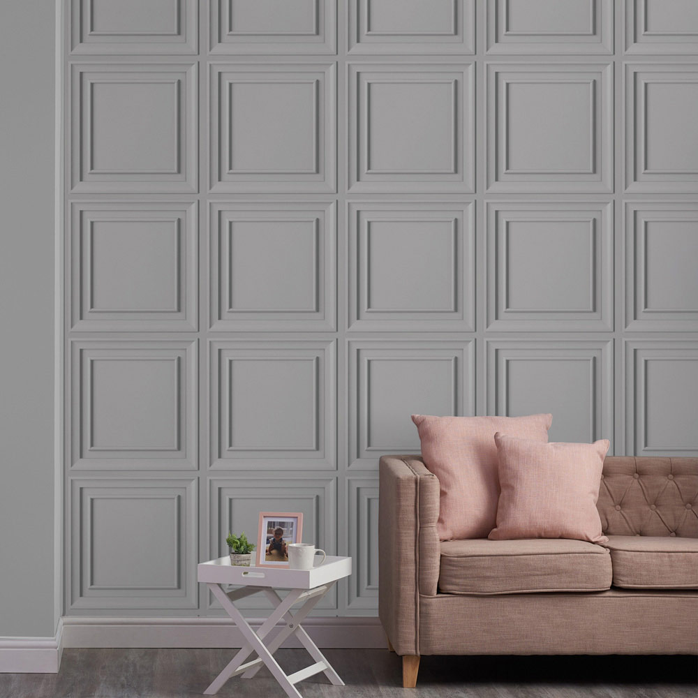 Fresco Wood Panel Grey Wallpaper Image 3