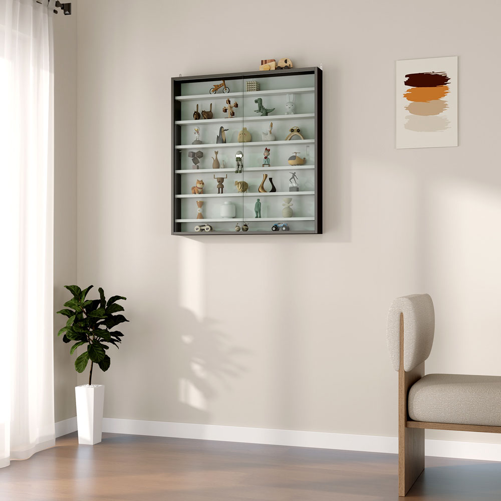 HOMCOM 7-Tier Glass Doors Black and White Wall Display Cabinet Image 5