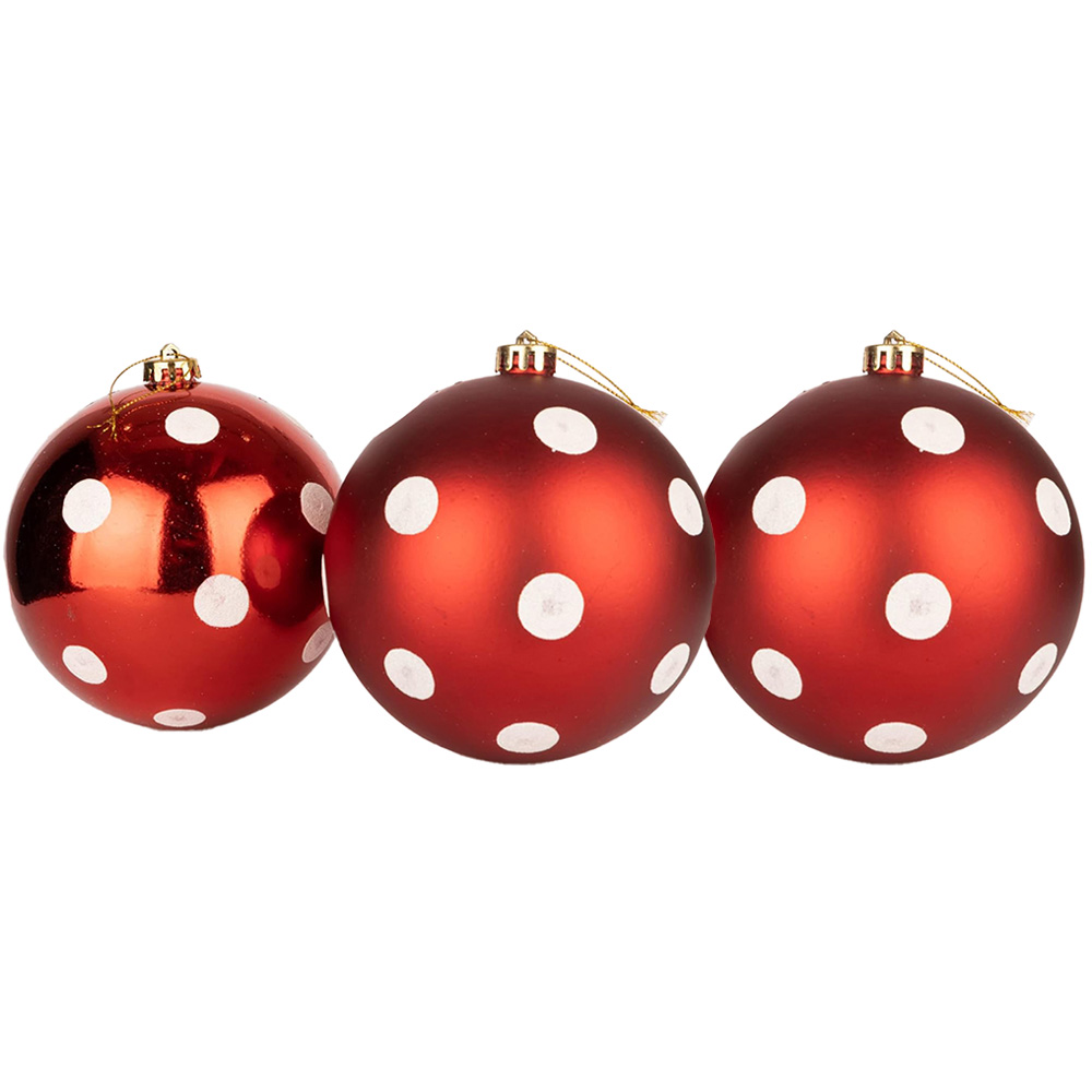 Shatchi 15cm Red and White Polka Dot Shatterproof Christmas Bauble 3 Pack Image 1