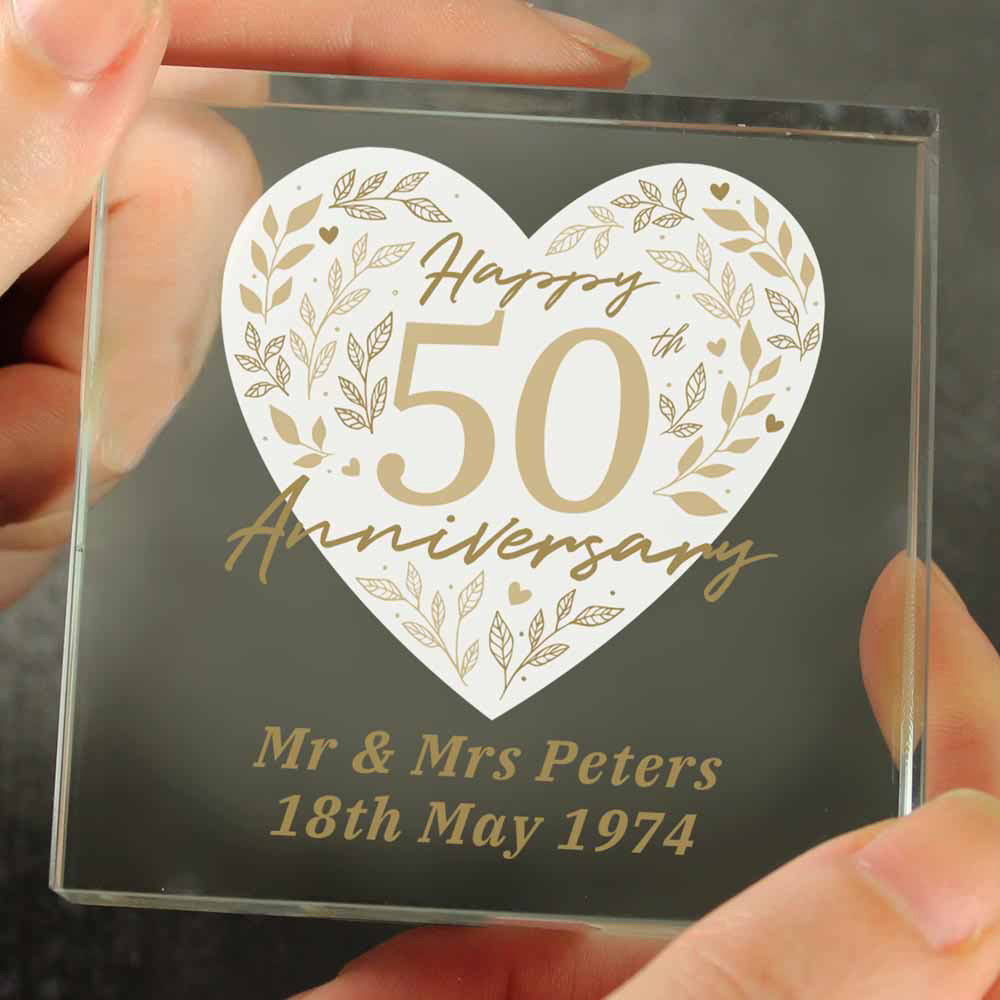 Personalised Memento Personalised 50th Golden Wedding Anniversary Crystal Token Image 2
