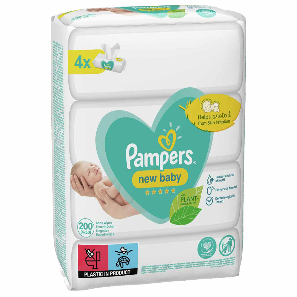 Pampers New Baby Wipes 4 x 50 Wipes Image 2