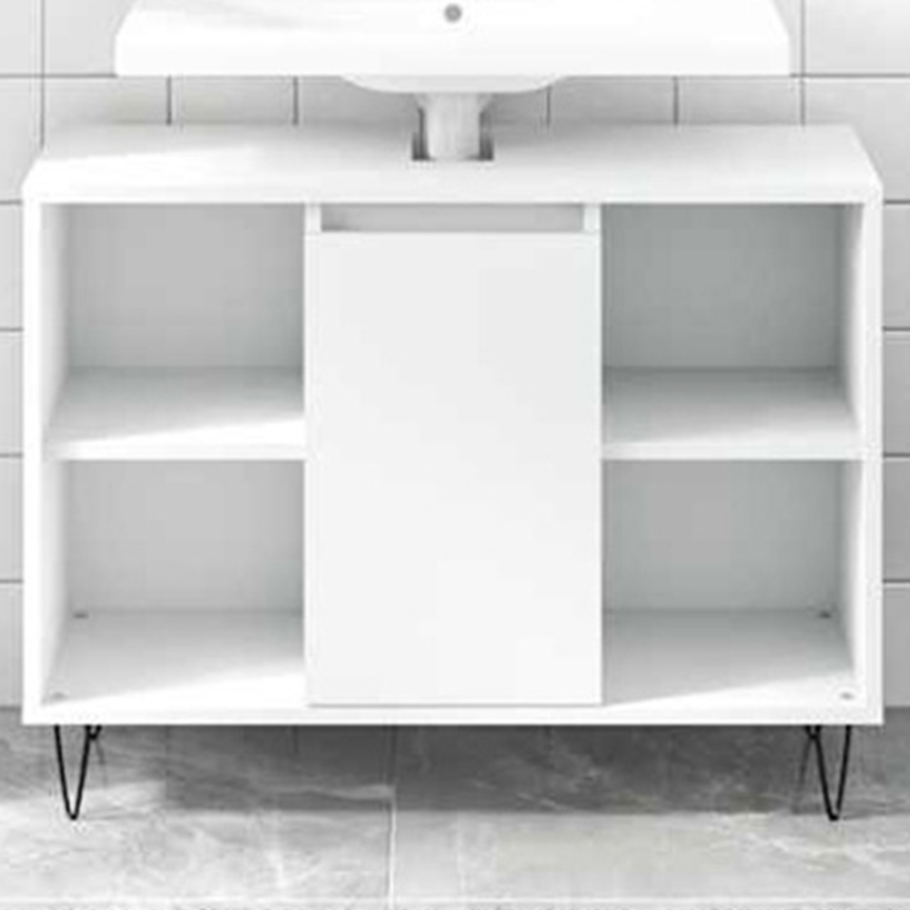 vidaXL Single Door 4 Open Shelf White Bathroom Cabinet Image 1