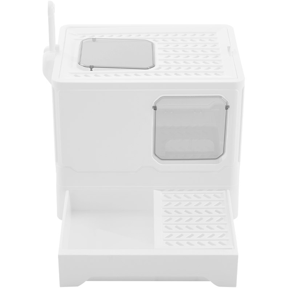 H&O Direct White Folding Enclosed Cat Litter Box with Scoop Image 2