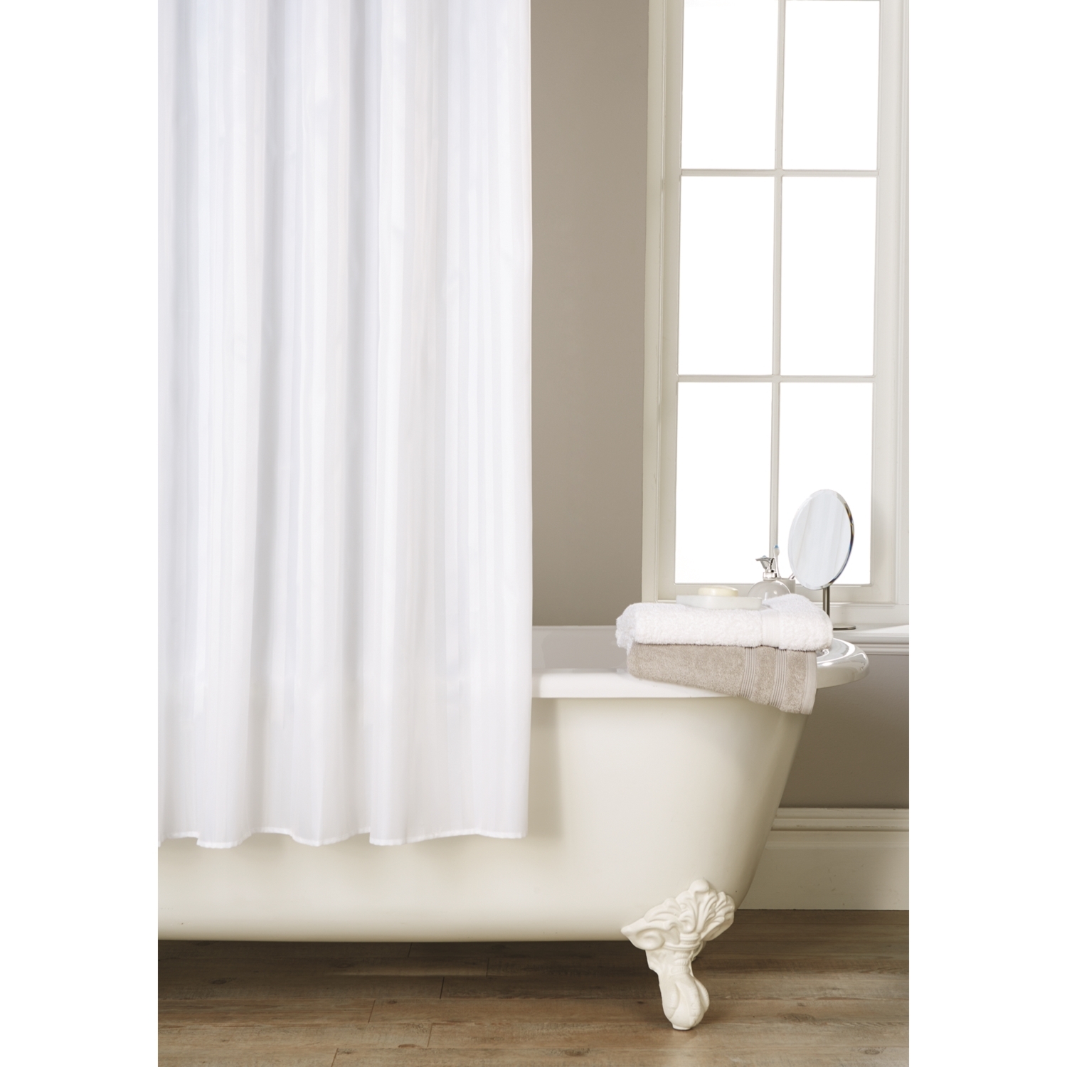 Waterline White Satin Stripe Shower Curtain Image