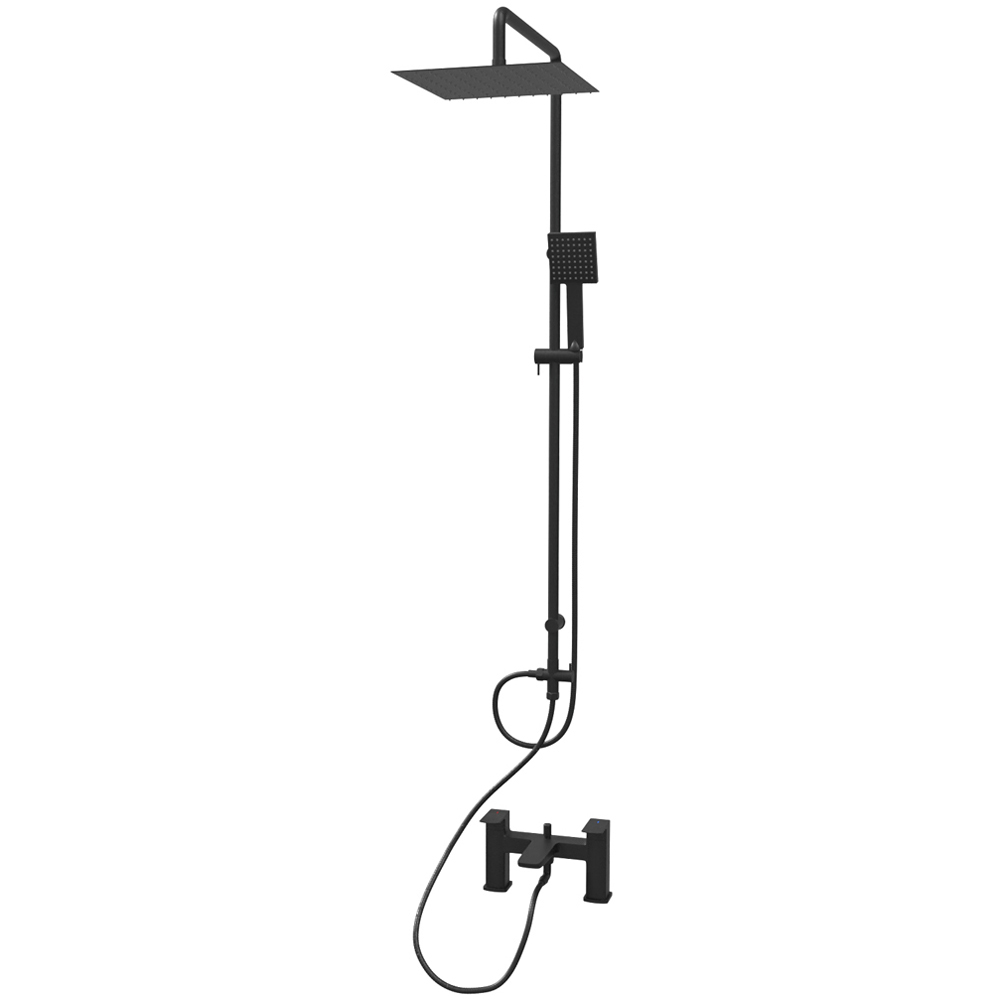 Nes Home Astra Matte Black Square Shower Riser Rail Kit with Bath Mixer and Handset Image 1