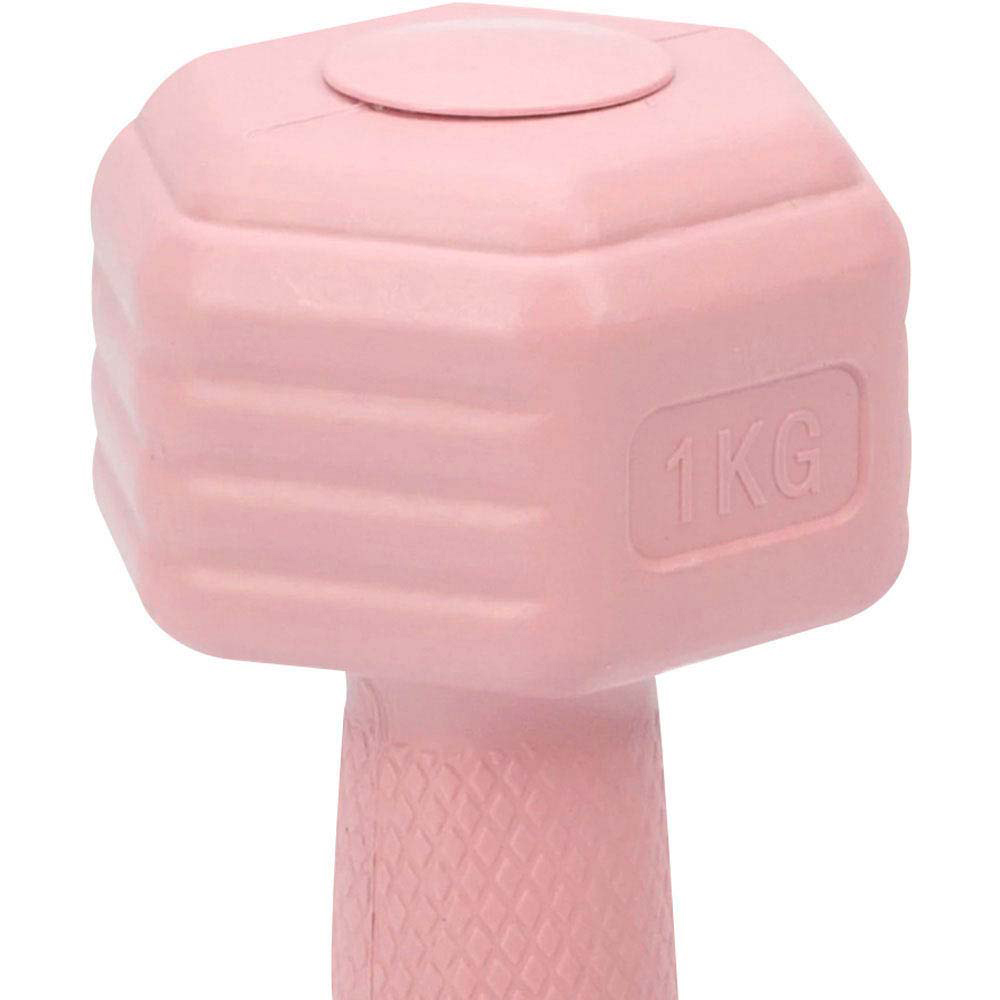 H&O Direct Light Pink Hexagonal Dumbbell with Non-Slip Grip 1kg 2 Pack Image 4