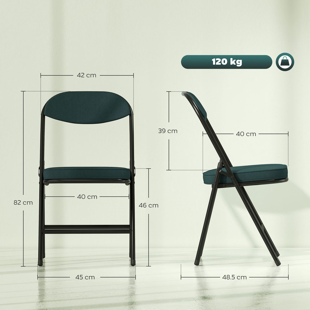 HOMCOM Set of 4 Teal Steel Frame Foldable Chair with Cushioned Seat Image 9