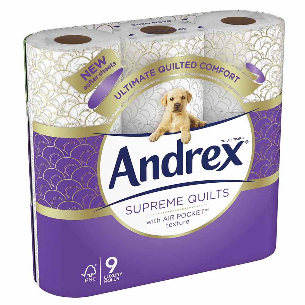 Andrex Supreme Quilts Toilet Tissue 3 Ply Case of 4 x 9 Rolls Image 4
