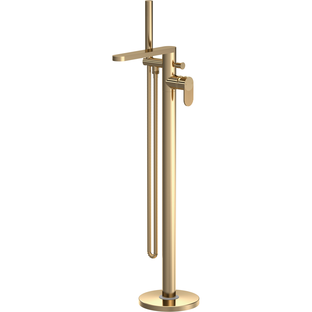 nuie Cyprus Brushed Brass Freestanding Bath Shower Mixer Image 1