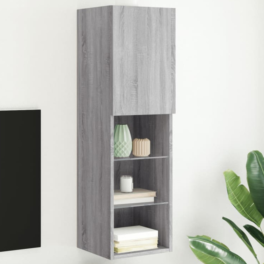 vidaXL Single Door 3 Shelf Grey Sonoma TV Cabinet with LED Lights Image 1