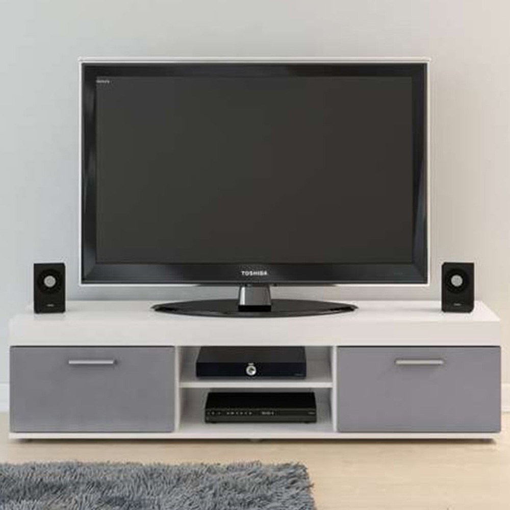 Edgeware 2 Door 2 Shelf White and Grey TV Unit Image 1