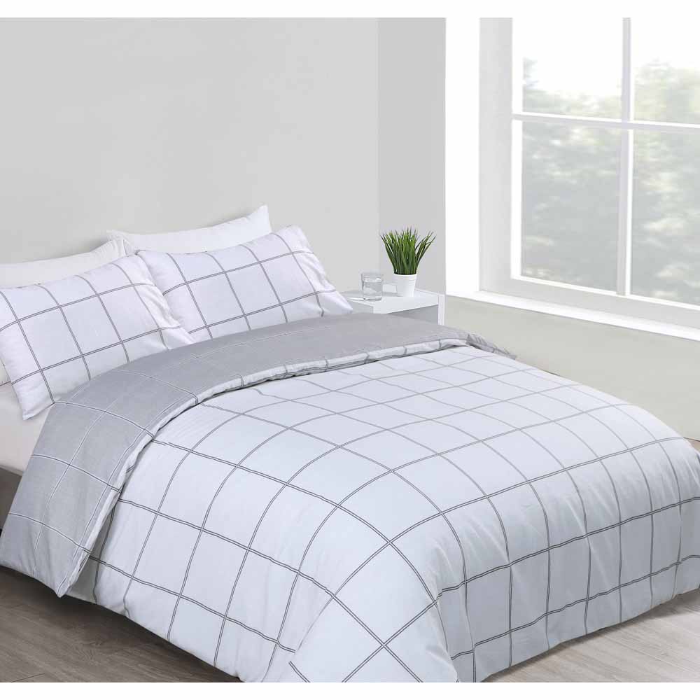 Wilko King Grey Grid Checked Reversible Duvet Set Image 2