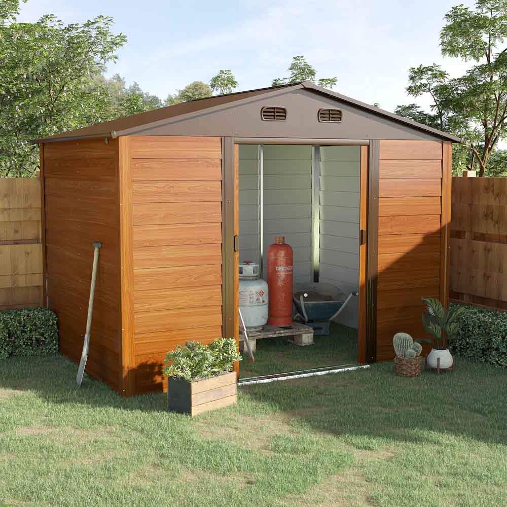 Outsunny Brown Metal Garden Shed 2.74 x 1.82m Image 4