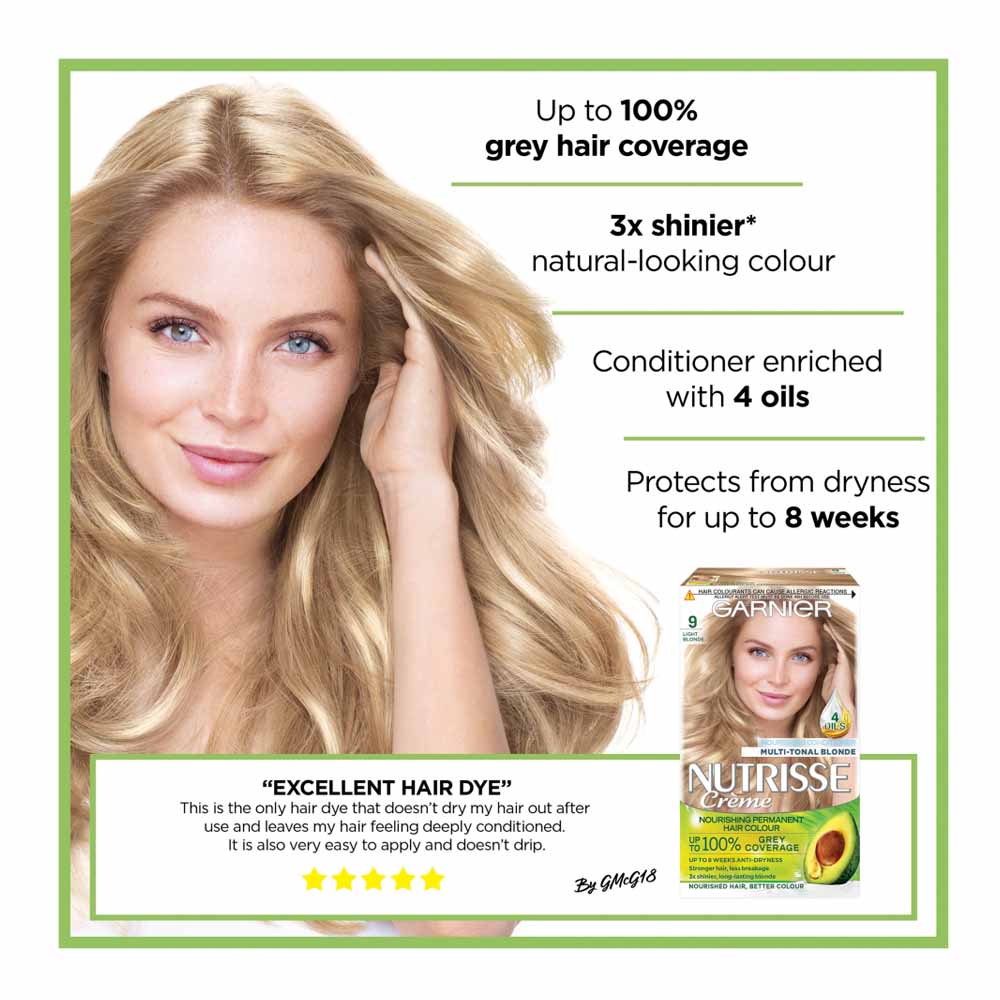 Garnier Nutrisse 9 Light Blonde Permanent Hair Dye | Wilko