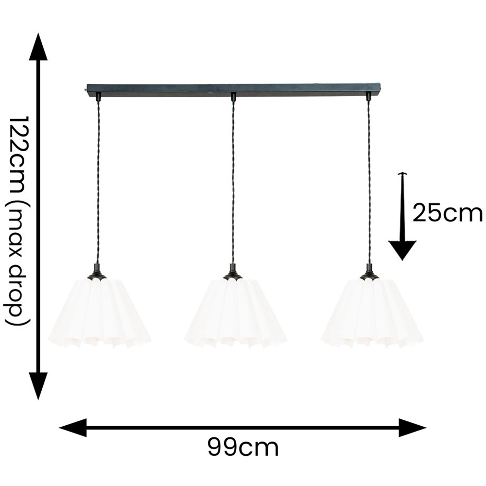 ValueLights Lauren White Pleat 3 Drop Bar Matte Black Diner LED Ceiling Pendant Light Image 7