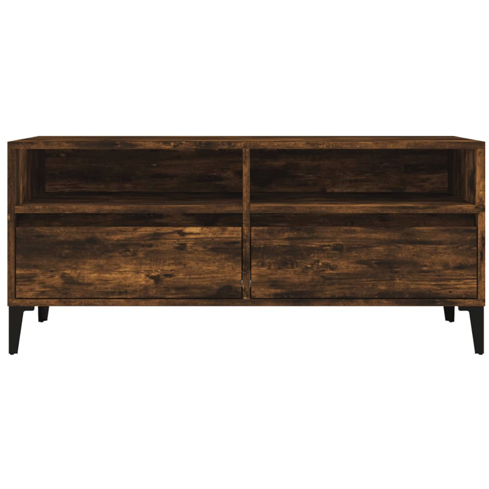 vidaXL 2 Drawer 2 Open Shelf Smoked Oak TV Cabinet with Black Legs Image 6