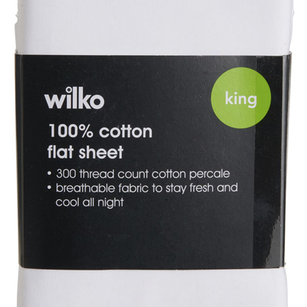 Wilko Best White 300 Thread Count King Percale Flat Sheet Image 3