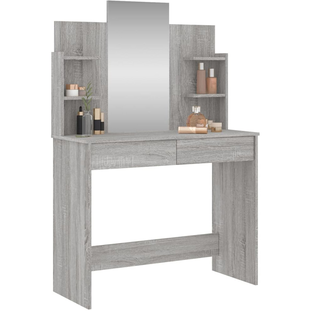 vidaXL 2 Drawer 4 Shelf Grey Sonoma Dressing Table with Mirror Image 3