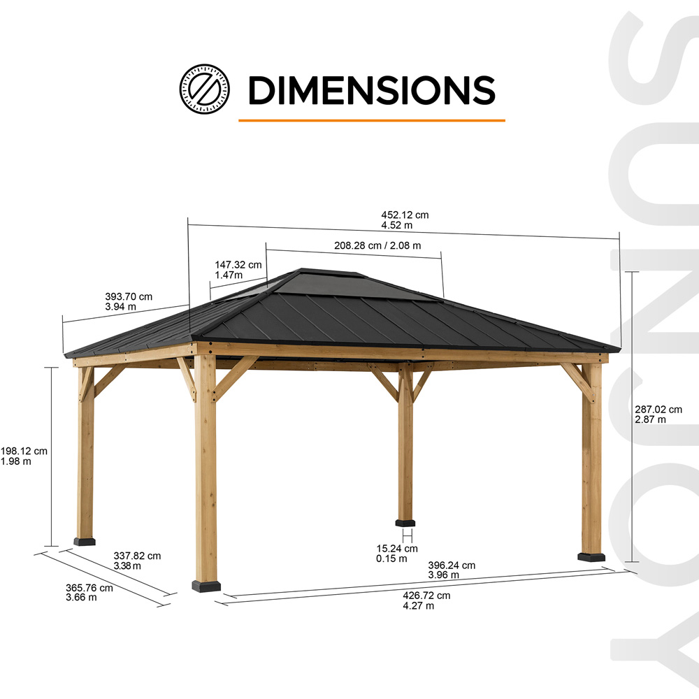 Sunjoy Ernir 3.93 x 4.52m Anthracite Cedar Wood Gazebo Image 7