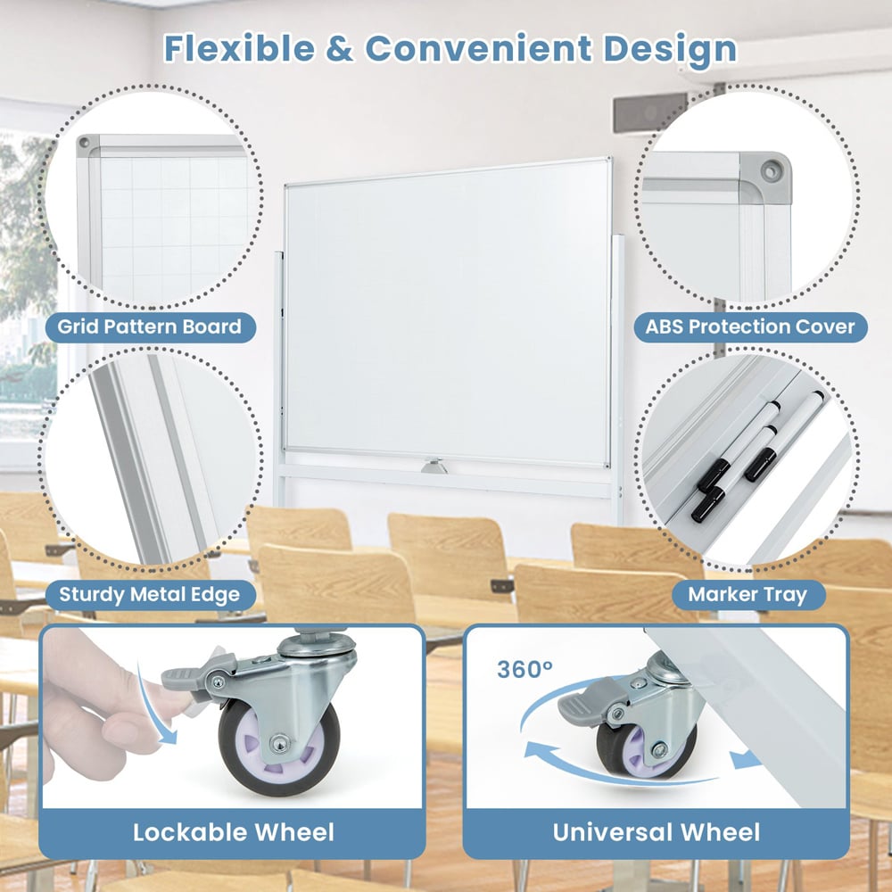 Costway White Mobile Reversible Whiteboard Image 7