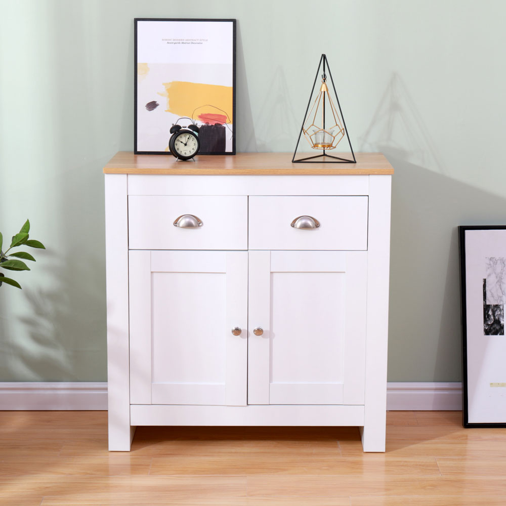 FurnitureHMD 2 Door 2 Drawer White and Oak Effect Wooden Sideboard Image 9