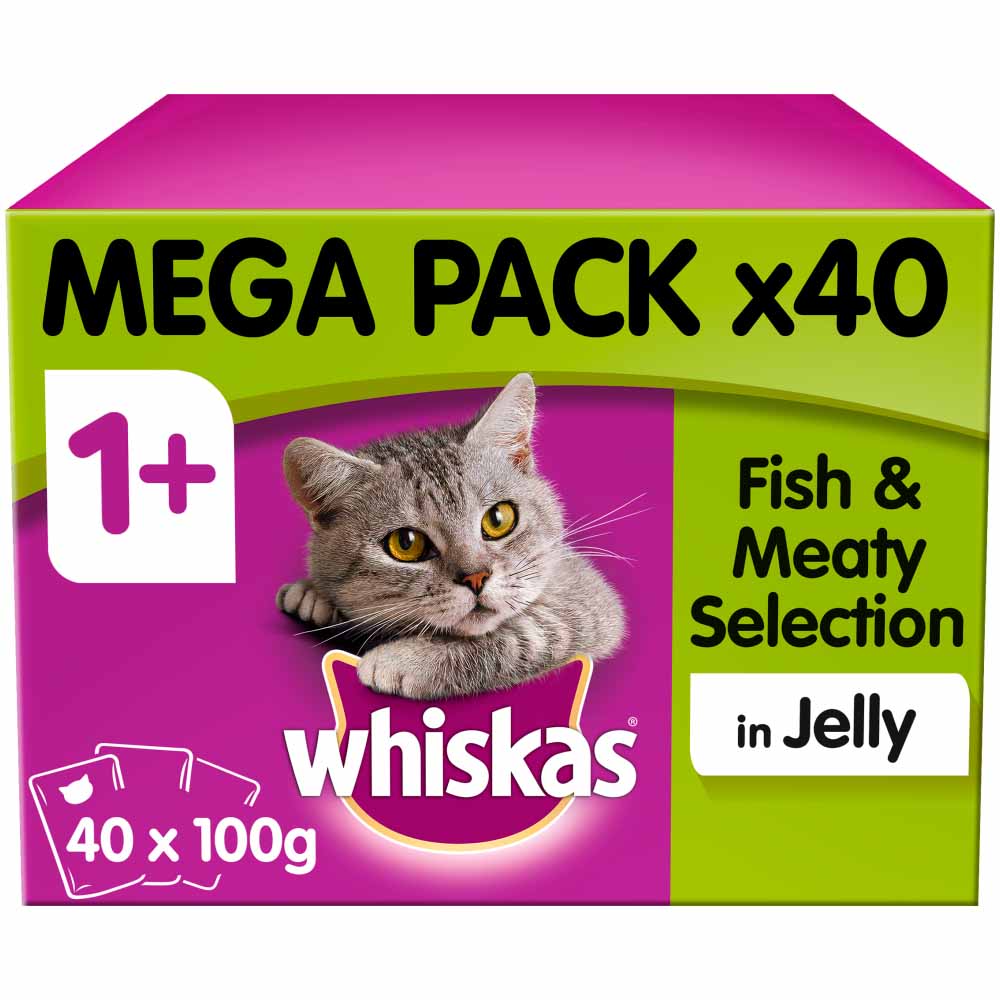 Whiskas Adult Wet Cat Food Pouches Fish & Meat in Jelly Mega Pack 40 x 100g Image 1