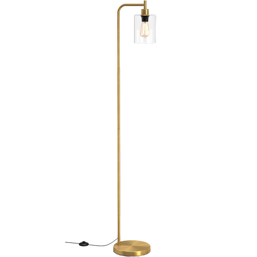 Costway Golden Industrial Floor Lamp with Hanging Glass Lampshade Image 1