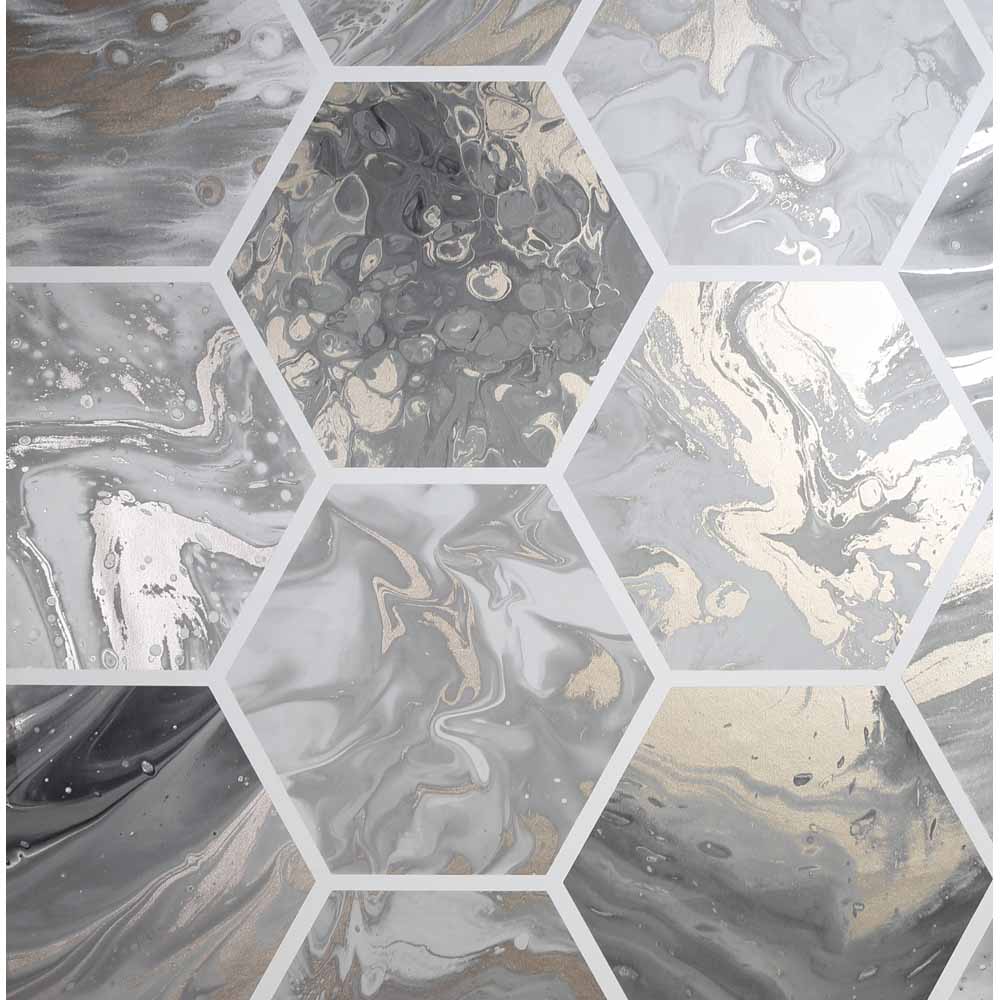 Arthouse Marbled Hex Charcoal and Rose Gold Wallpaper Image 1