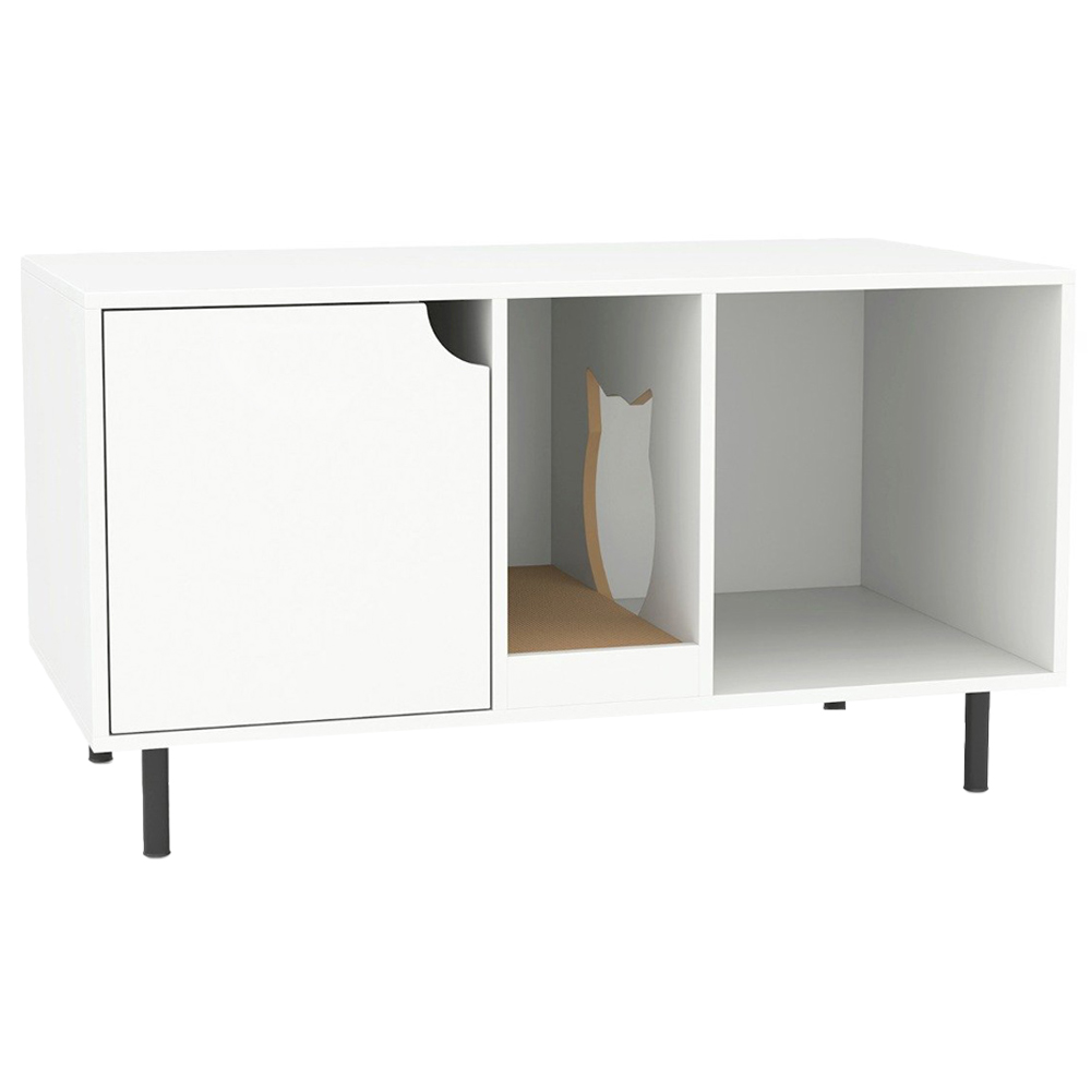 Costway White Cat Litter Box Enclosure with Storage and Scratching Board Image 1