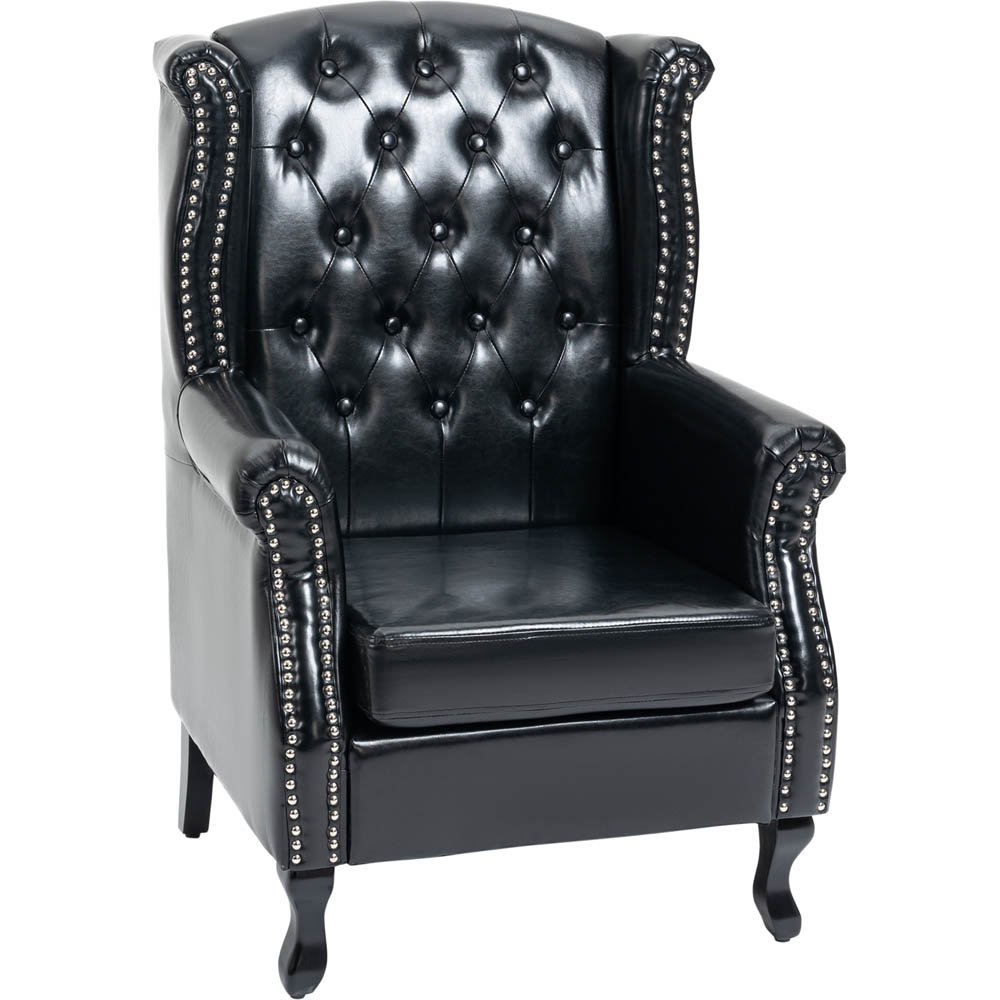 Portland Chesterfield Black Tufted Wingback Accent Armchair Image 2