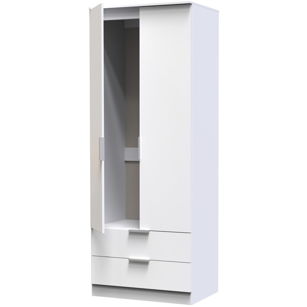 Crowndale Plymouth 2 Door 2 Drawer White Tall Wardrobe Ready Assembled Image 5