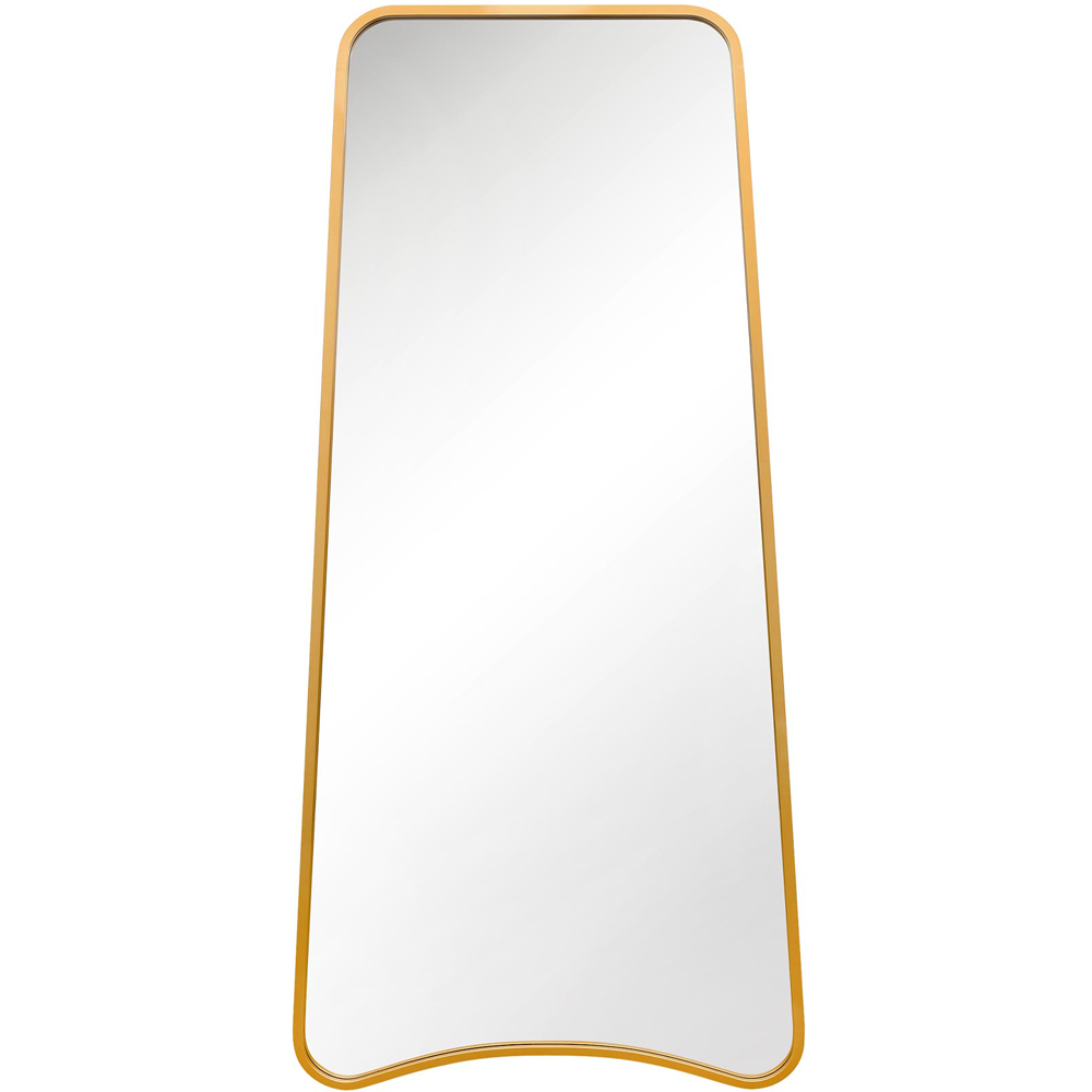 MirrorOutlet The Coartans Gold Metal Trapezoid Outdoor Garden Wall Mirror 200 x 85cm Image 1