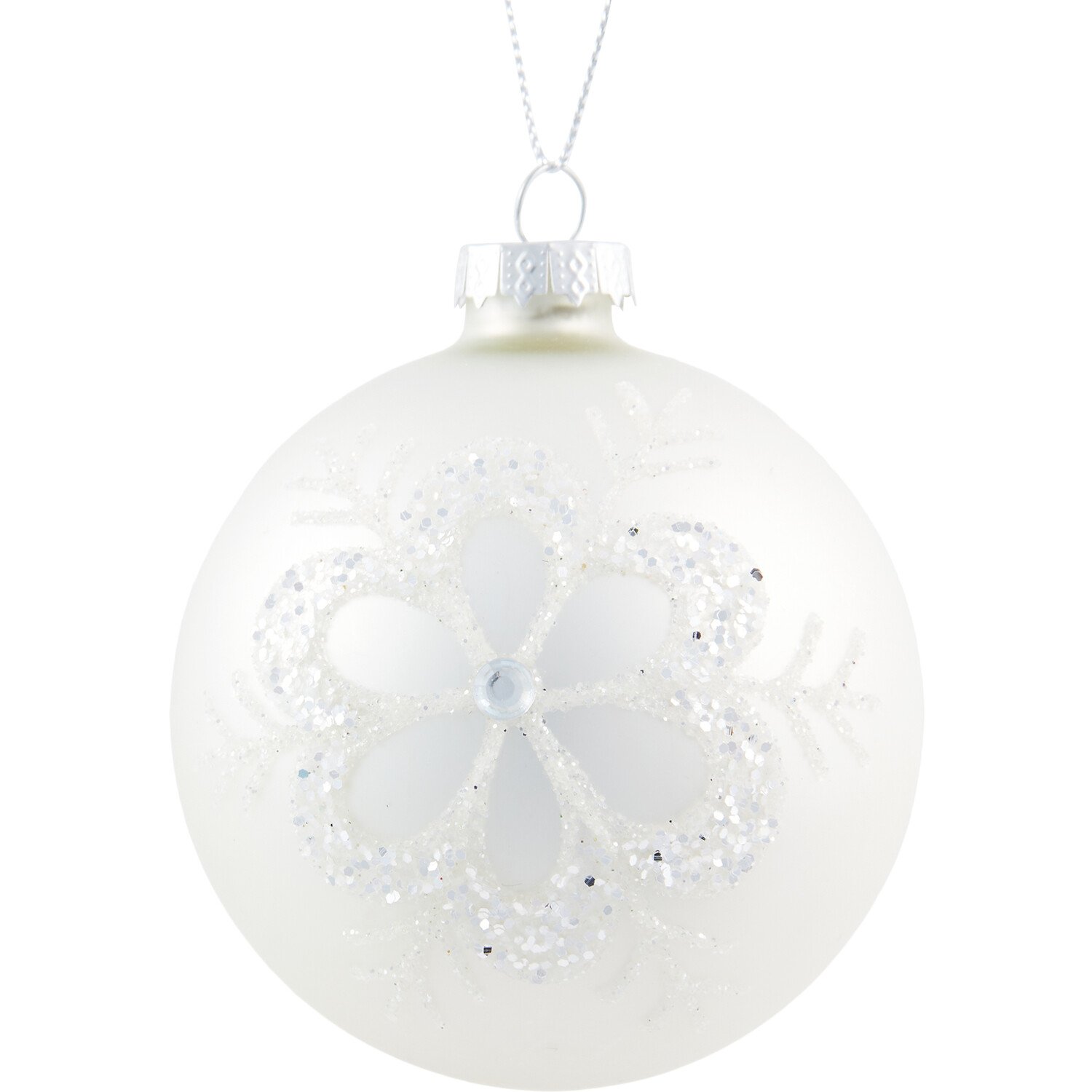 Glitter Patterned Bauble Ivory - Ivory Image 1