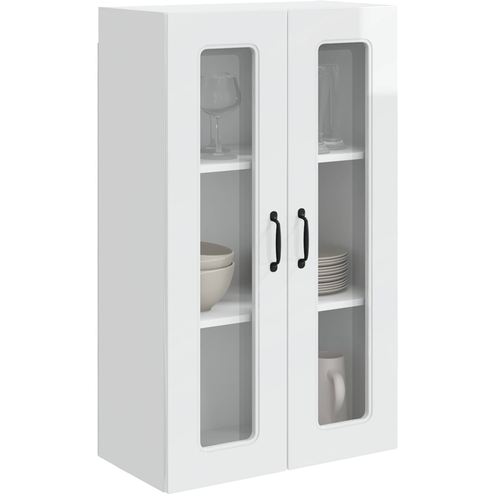 vidaXL 2 Glass Door High Gloss White Kitchen Wall Cabinet Image 3