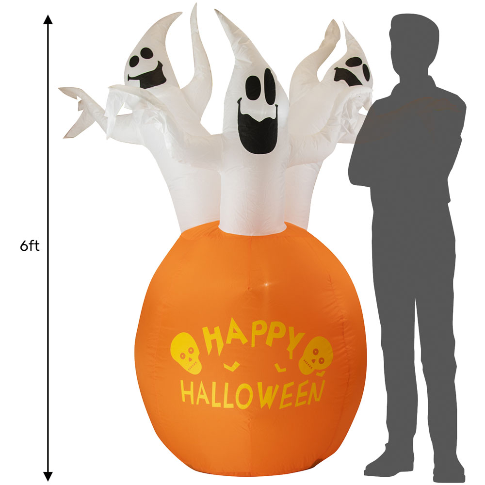 Arlec Halloween 6ft White LED Inflatable Pumpkin with Three Ghosts Image 7