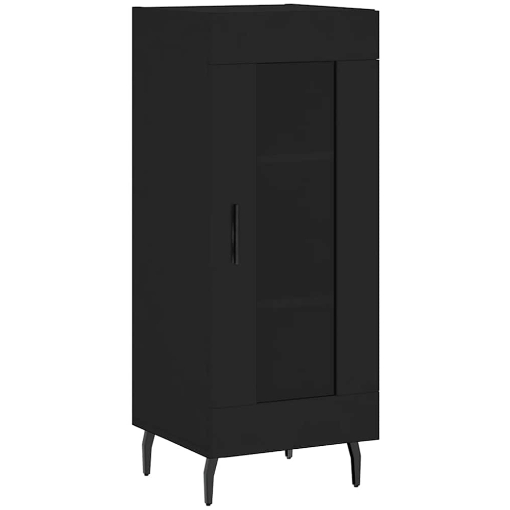 vidaXL Single Glass Door 3 Shelf Black Wooden Sideboard Image 2